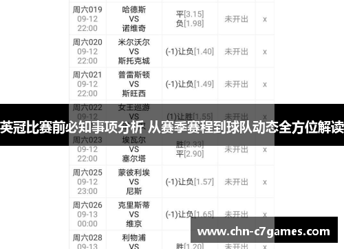 英冠比赛前必知事项分析 从赛季赛程到球队动态全方位解读